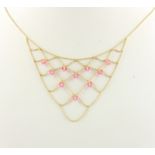 COLLIER, 750/ooo Gelbgold, Erbsenkette, besetzt mit roséfarbenem kleinen Glaspampeln, L 38, 6g