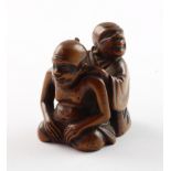 NETSUKE BLINDER MASSEUR MIT KUNDE, Buchsbaum, H 4,1, JAPAN, M.19.Jh.