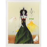 WUNDERLICH, Paul, "Schöne Dame gut bewacht", Original-Farblithografie, 61 x 47,5, nummeriert 509/10