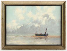 VAN DAMME, A. (Maler um 1900), "Fischkutter auf einer Sandbank", Öl/Lwd., 30,5 x 43, auf Holz aufge
