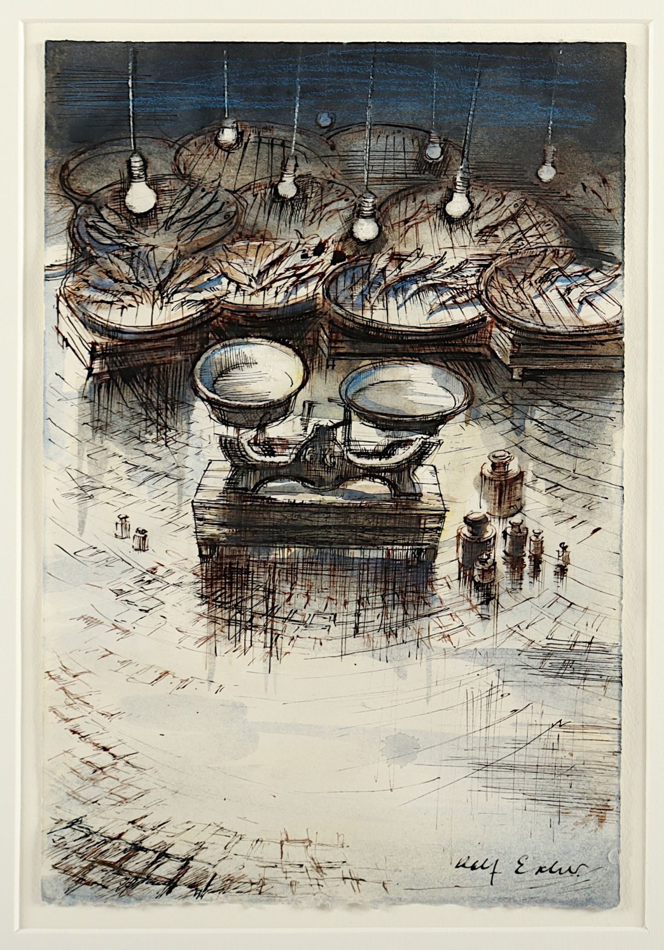 ESCHER, Rolf, "Türkischer Marktstand", Aquarell und Tusche/Papier, 29,5 x 19, unten rechts signiert