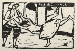 KIRCHNER, Ernst Ludwig, "Tanz", Holzschnitt, 11 x 17, 1910, verso typografisch bez. Abdruck von der