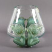 VASE "ANTINEA", farbloses Kristall sowie grün getöntes, satiniertes und aufgeschmolzenes Glas, an d