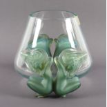 VASE "ANTINEA", farbloses Kristall sowie grün getöntes, satiniertes und aufgeschmolzenes Glas, an d