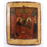 IKONE, "Heiliger mit einem Engel", Tempera/Holz, 31,5 x 26, rest., besch., RUSSLAND, 18.Jh.