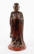 BUDDHISTISCHE FIGUR, Holz mit Schwarz-, Rot- und Goldlack, H 70, besch., VIETNAM, 19.Jh. 