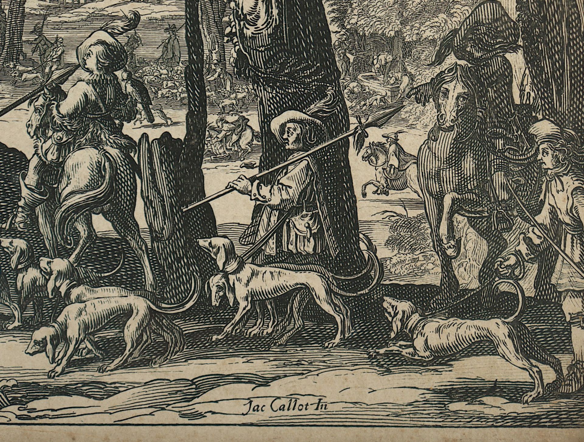 CALLOT, Jacques, Nachfolger, "Jagdszene", Radierung, 20 x 46, Lieure 353, R. - Bild 2 aus 2