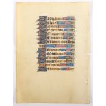 BLATT AUS EINEM FRANZöSISCHEN STUNDENBUCH, um 1460, Text auf Pergament, beidseitig, 15,2 x 11, schö