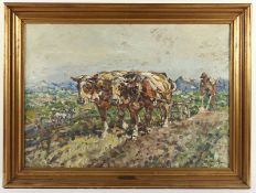 SEYLER, Julius (1873-1958), "Pflügender Bauer mit Ochsengespann", Öl/Karton, 70 x 100, unten rechts