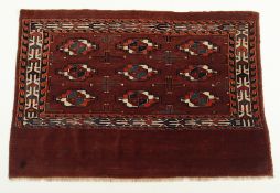 ZELTBEHANG TEKKE-YOMUD- BOUCHARA-TSCHOWAL, feine Knüpfung, Turkmenien, 107 x 74, Querformat, Zustan