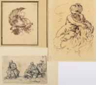 ZEICHNER DES 17.JH., drei Arbeiten diverser Künstler und Themen, u.a. nach Rubens, Tusche/Sepia/Pap