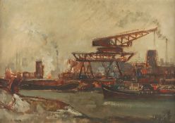 RUDOLPH, Hans (1911-1975), "Industriehafen", Öl/Hartfaser, unten links signiert, R.