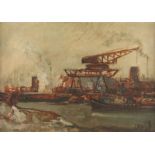 RUDOLPH, Hans (1911-1975), "Industriehafen", Öl/Hartfaser, unten links signiert, R.