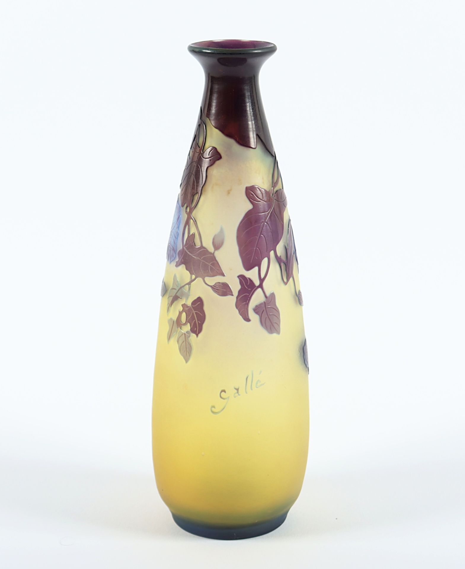 VASE, farbloses Glas, geätzter Trichterwindendekor, Gallé - Bild 2 aus 4