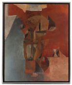 FISCHER, Clemens (1918-1997), "o.T. - Grau mit Rot", Öl/Hartfaser, 75 x 63, unten monogrammiert und