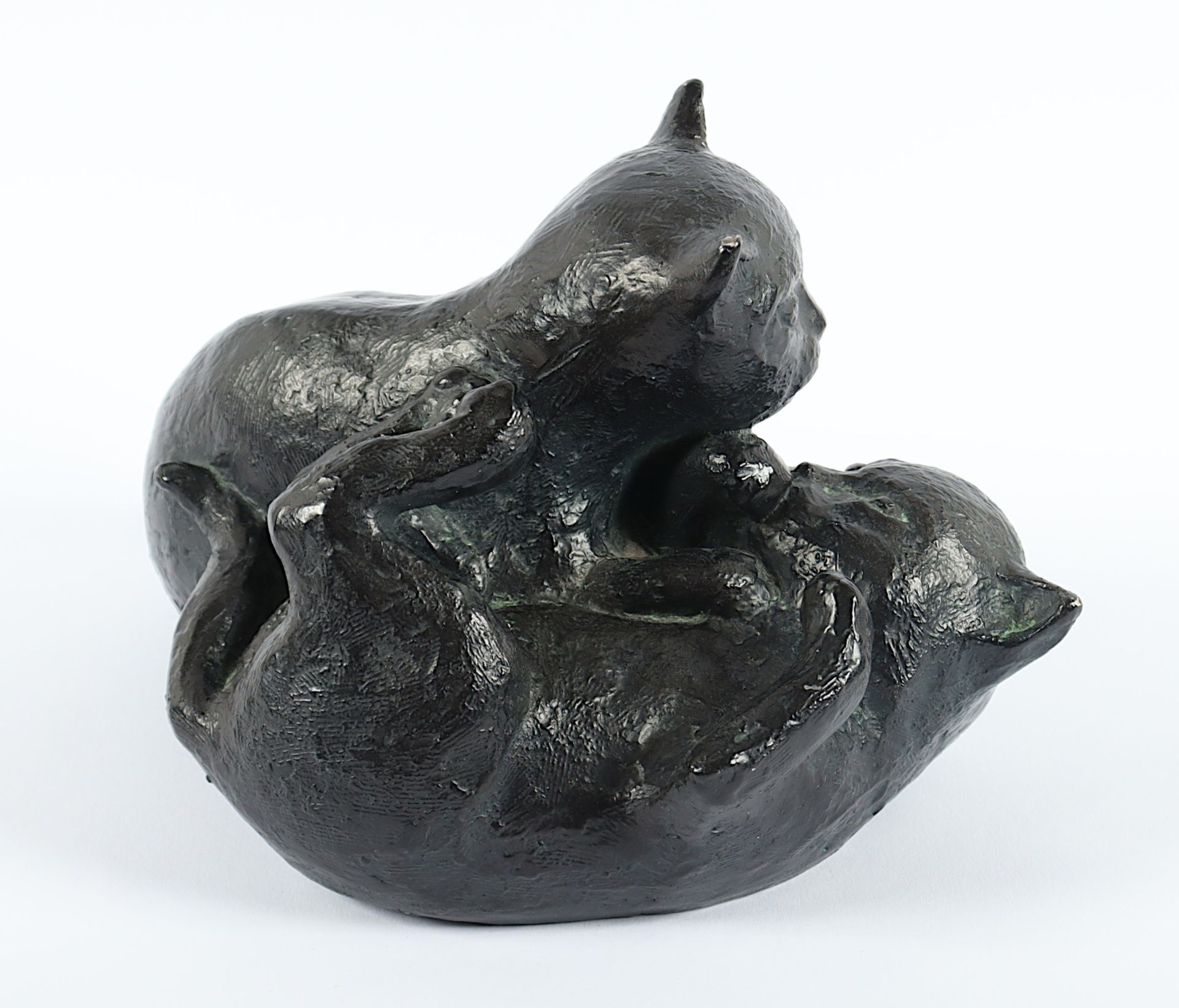 SEVER, Klara (*1935), "Zwei Katzen", Keramik, bronziert, H 15, 1973  - Bild 2 aus 3