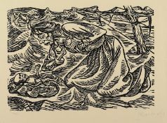 BARLACH, Ernst, "Kniende Frau mit sterbendem Kind", Original-Holzschnitt, 23, 5 x 32 (36,5 x 45), n