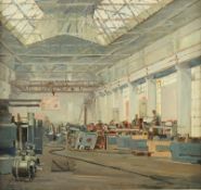 VAN MASTENBROEK, Johann Hendrik (1875-1945), "Arbeiter in einer Maschinenhalle", Öl/Malkarton, 50 x