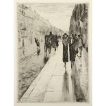 URY, Lesser, "Straßenszene", Radierung, 21 x 15, verso Stempel Nachlass Lesser Ury, Griffelkunst 82