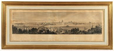 KÖLN, "Panoramaansicht", Stahlstich, 23,5 x 94, von Joh. Poppel, um 1840, aufgezogen, besch., R. 