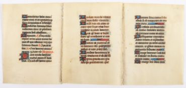 3 BLÄTTER AUS EINEM FRANZÖSISCHEN STUNDENBUCH, wohl Troyes, um 1460, Text auf Pergament, beidseitig