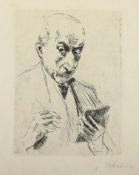 LIEBERMANN, Max (1847-1935), "Selbstbildnis mit Zeichenblock", Original-Radierung/Japan, 15,5 x 11,