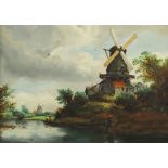 NIEDERLANDE 1.H.20.JH., "Holländische Landschaft mit Windmühle", Öl/Holz, 25 x 35, R.