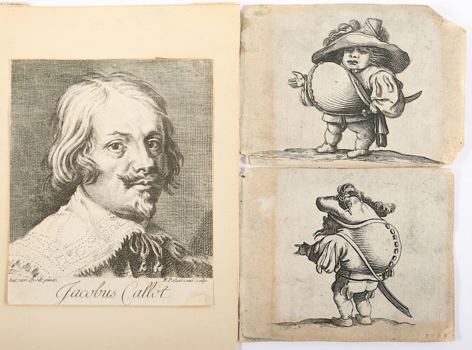 CALLOT, Jacques (1592-1635), zwei Arbeiten: "Zwerg mit großem Buckel sowie Zwerg mit dickem Bauch",