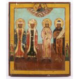 IKONE, "Vier Heilige", Tempera/Holz, Goldgrund, 35,5 x 30,5, leicht besch., GRIECHENLAND, 19.Jh.