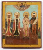IKONE, "Vier Heilige", Tempera/Holz, Goldgrund, 35,5 x 30,5, leicht besch., GRIECHENLAND, 19.Jh. 