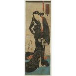 FARBHOLZSCHNITT, Utagawa Kunisada (Toyokuni III, 1786-1865), Darstellung einer Frau in schwarzem Ge