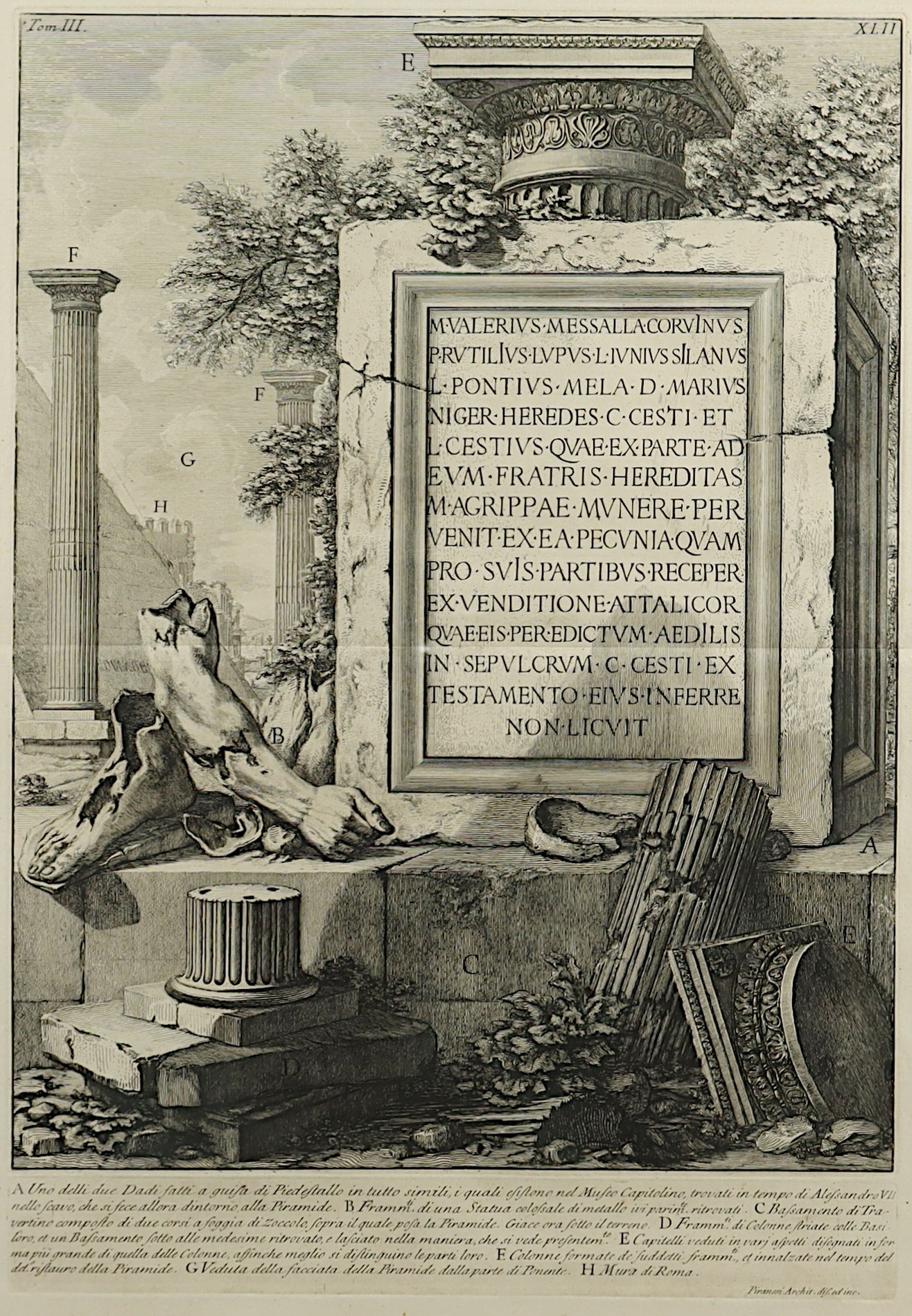 PIRANESI, Radierung, 56,5 x 39,5, Blatt XLII aus Antichita Romane, 1756, R. 