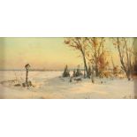 THIELE, Arthur (1841-1919), "Winterlandschaft mit Rehen und Wegkreuz", Öl/Holz, 20 x 38, unten rech