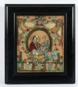 VOTIVBILD "ST. GREGORIUS", Collage verschiedener Materialien, Klosterarbeit, unter Glas gerahmt, 31