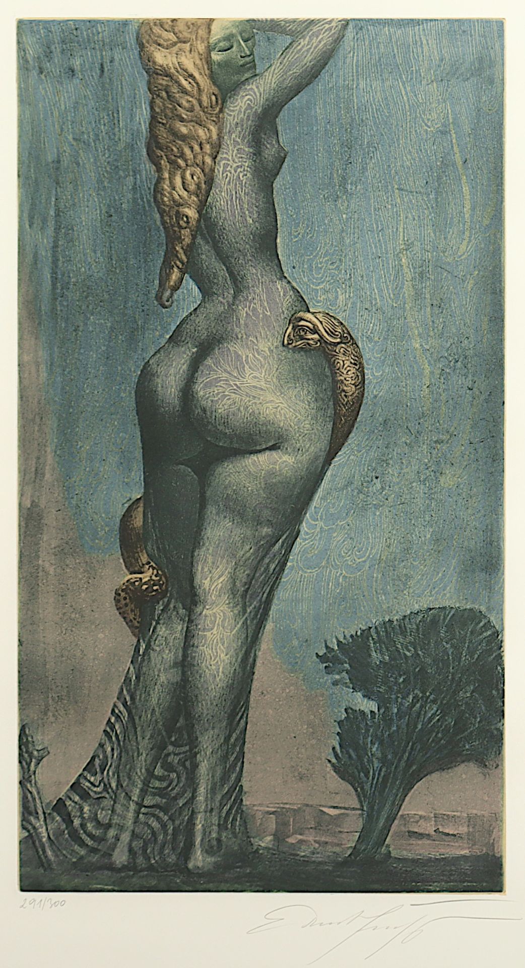 FUCHS, Ernst, "Frau Lot", Original-Farbradierung, 56 x 31, nummeriert 291/300, handsigniert, 1972, 