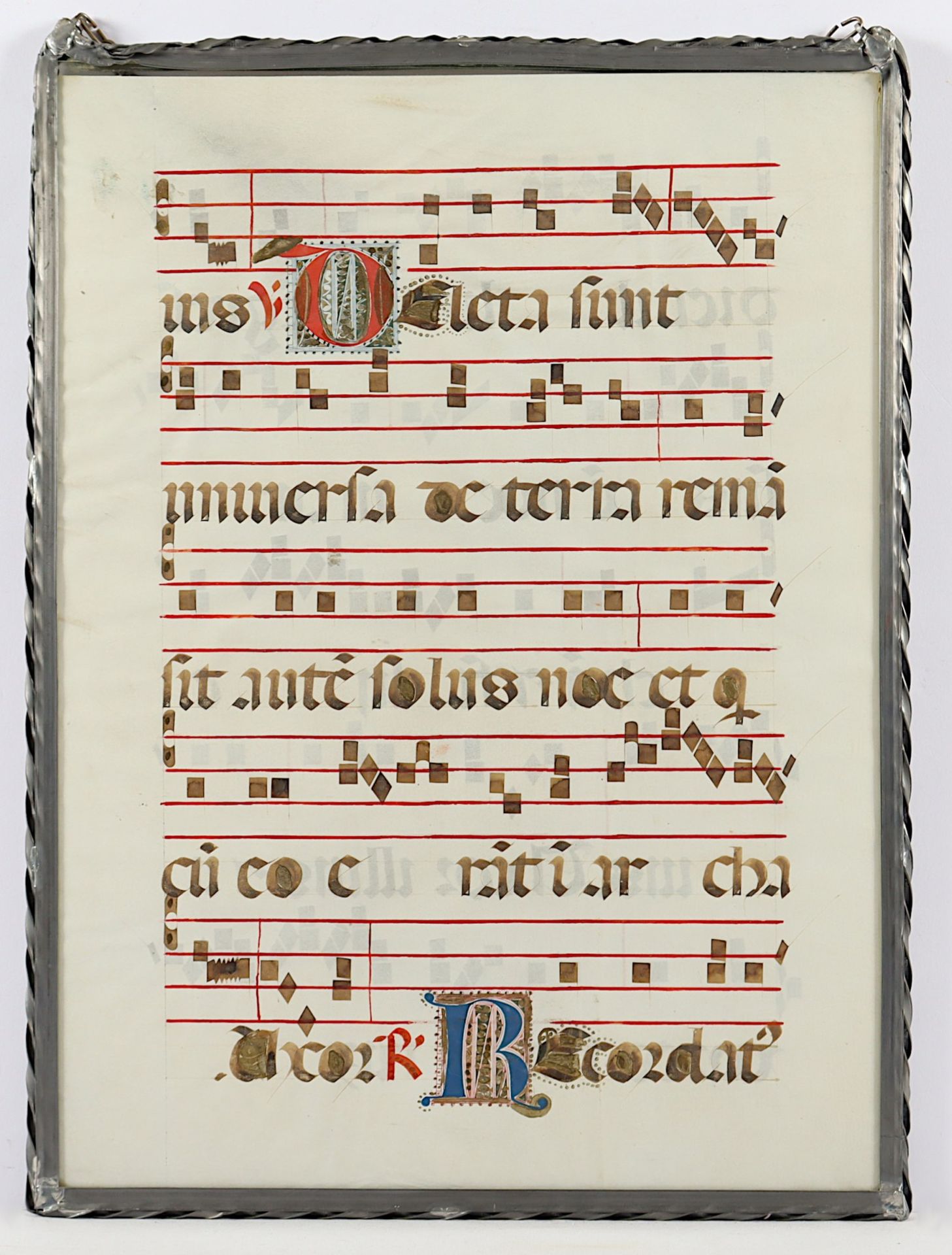 BLATT AUS EINEM MISSALE, Noten und Text/Pergament, 49 x 37, zwei verzierte Initialen, wohl 15.Jh., 