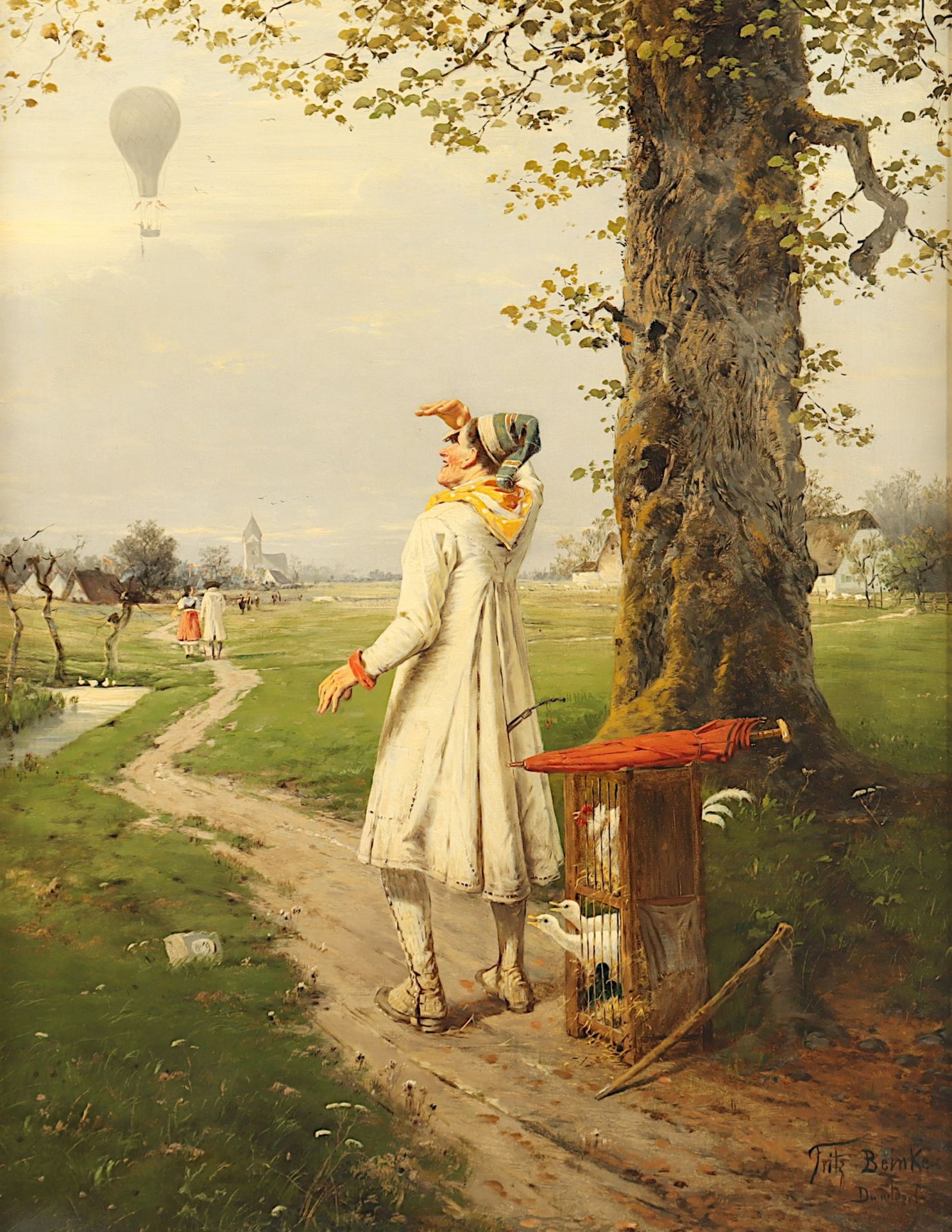 BEINKE, Fritz (1842-1907), "Vogelhändler, einen Heißluftballon betrachtend", Öl/Lwd., 86 x 67, doub - Image 2 of 5
