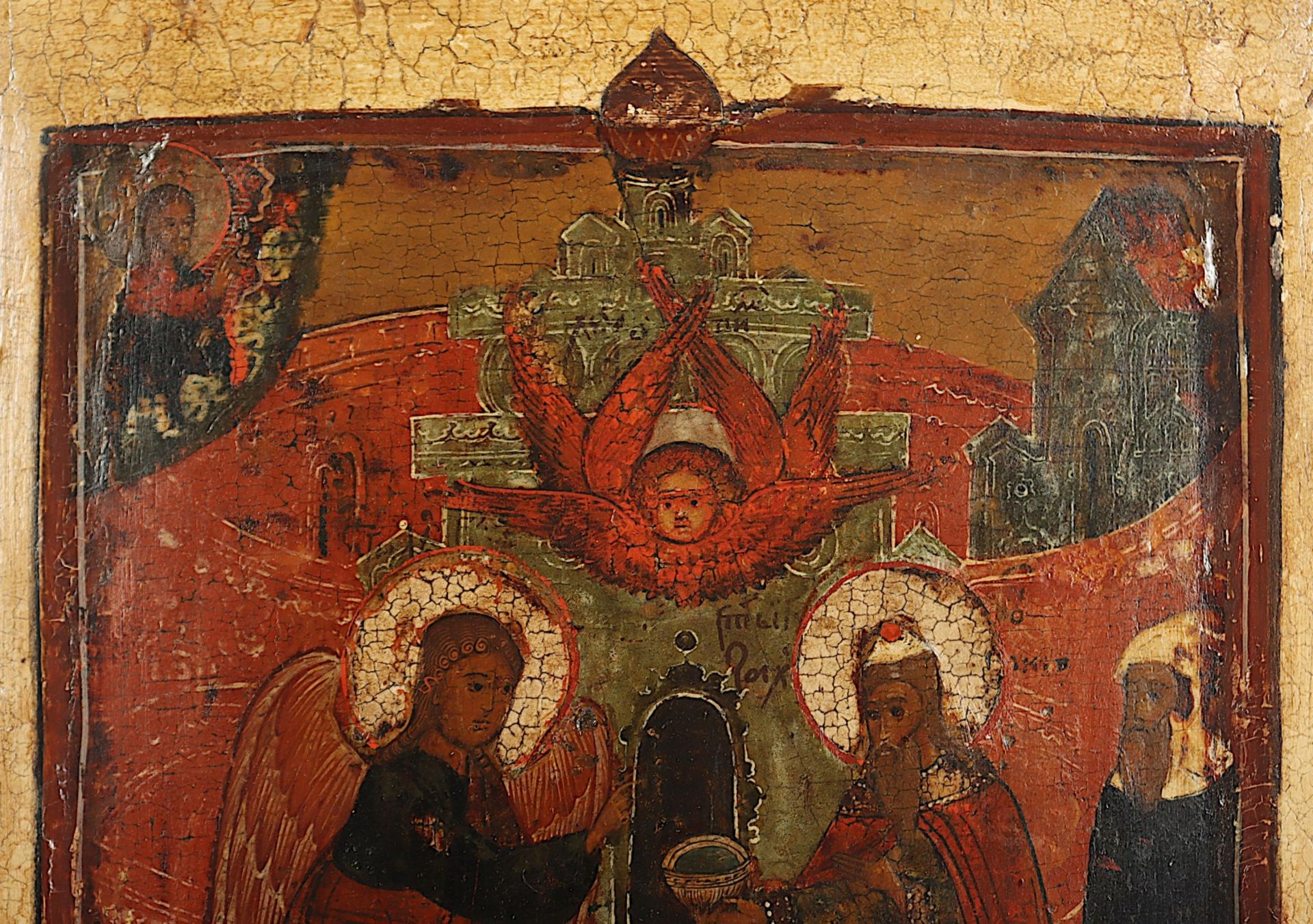 IKONE, "Heiliger mit einem Engel", Tempera/Holz, 31,5 x 26, rest., besch., RUSSLAND, 18.Jh.  - Bild 2 aus 4