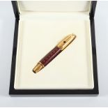 MONT BLANC FOUNTAIN PEN/FÜLLFEDERHALTER, Bohème Jewels, 18 Karat vergoldet, besetzt mit einem Rhodo