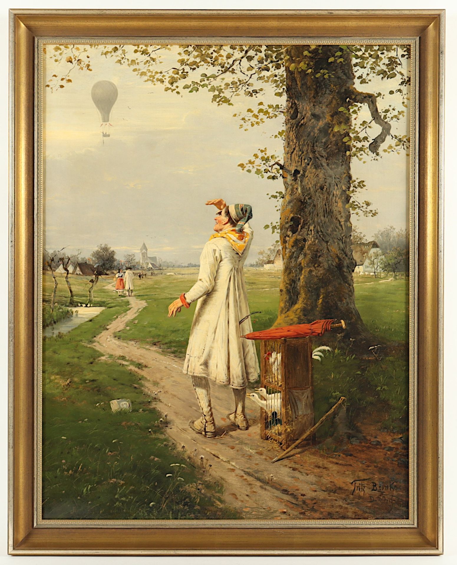 BEINKE, Fritz (1842-1907), "Vogelhändler, einen Heißluftballon betrachtend", Öl/Lwd., 86 x 67, doub - Image 5 of 5