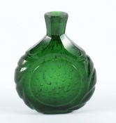 SCHNUPFTABAKFLASCHE, grün getöntes Glas, eingestochene Luftblasen, H 9,5, DEUTSCH, 19.Jh. 