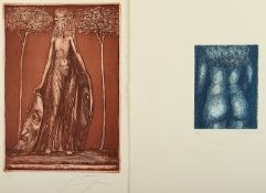 FUCHS, Ernst, "Flora okuli", Farbradierung, 24 x 17, handsigniert, beigegeben eine weitere Radierun