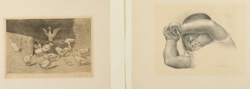 EHREN, Julius, zwei Arbeiten, "Schlafendes Kind" und "Enten am Teich", Lithografie und Radierung, b
