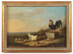 VANDEVERDONCK, François (1848-1875), "Hühnervolk in einer Landschaft", Öl/Holz, 20 x 28, unten rech