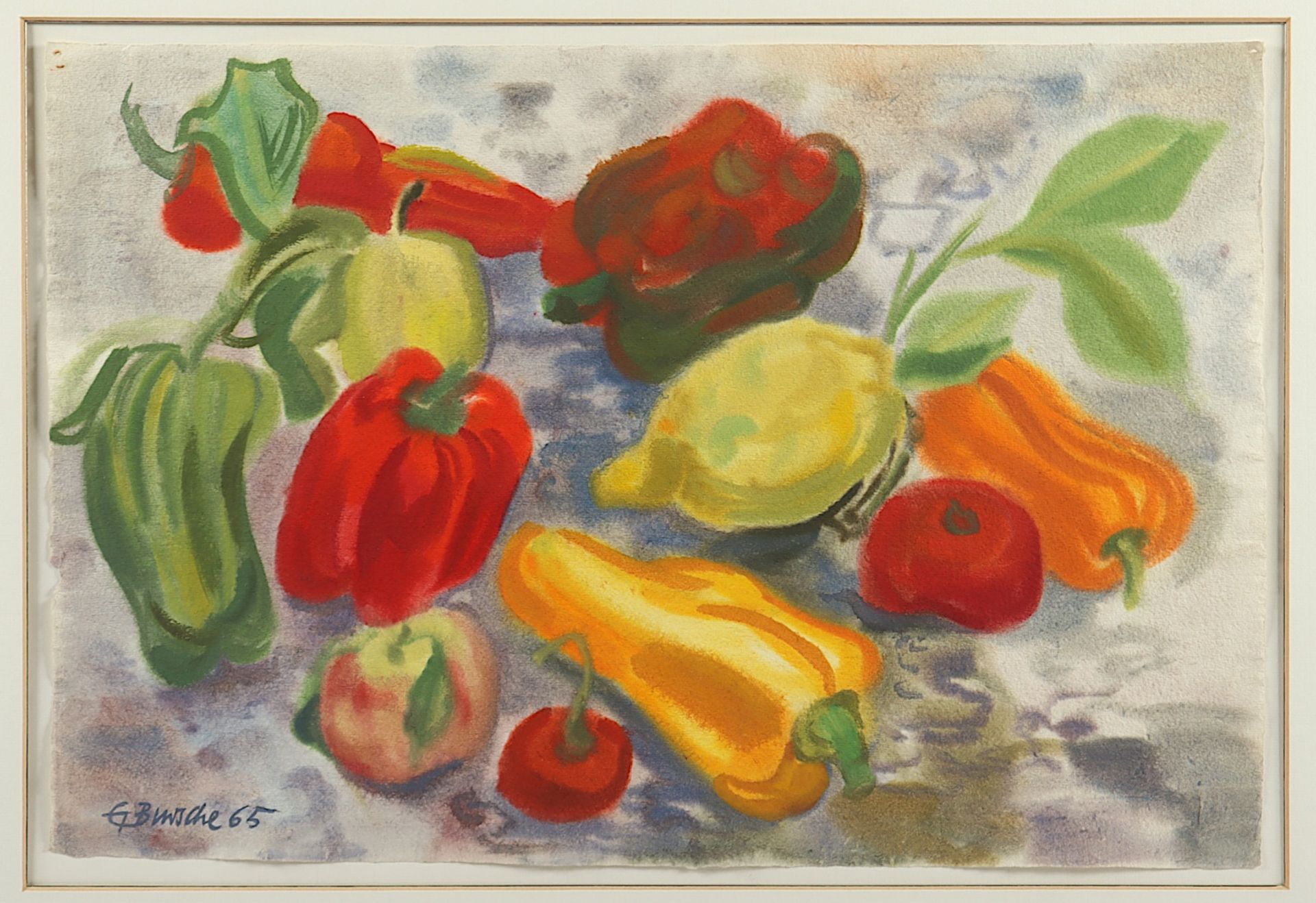 BURSCHE, Ernst, "Gemüsestilleben", Aquarell/Papier, 37 x 56, unten links signiert und datiert '65, 