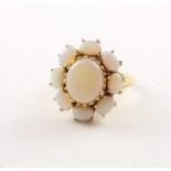 OPAL-RING, 585/ooo Gelbgold, besetzt mit Vollopalcabochons, Mittelstein rissig, RG 54, 7,2g