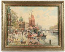 RICHTER-REICH, F. Max (1896-1950), "Blumenmarkt in Amsterdam", Öl/Lwd., 60 x 80, unten rechts signi