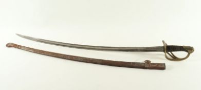 SÄBEL FÜR MANSCHAFTEN M 1822, kräftige, beidseitig gekehlte Rückenklinge (narbig), Messingbügelgefä