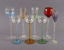 ACHT JUGENDSTIL-LIKÖRGLäSER, diverse Formen, farbloses sowie getöntes Glas, H bis 18, DEUTSCH, um 1