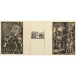BEHAM, Hans Sebald, 3 Arbeiten, zwei Kreuzwegstationen, Holzschnitte, 12,8 x 8,6 auf Unterlegblatt